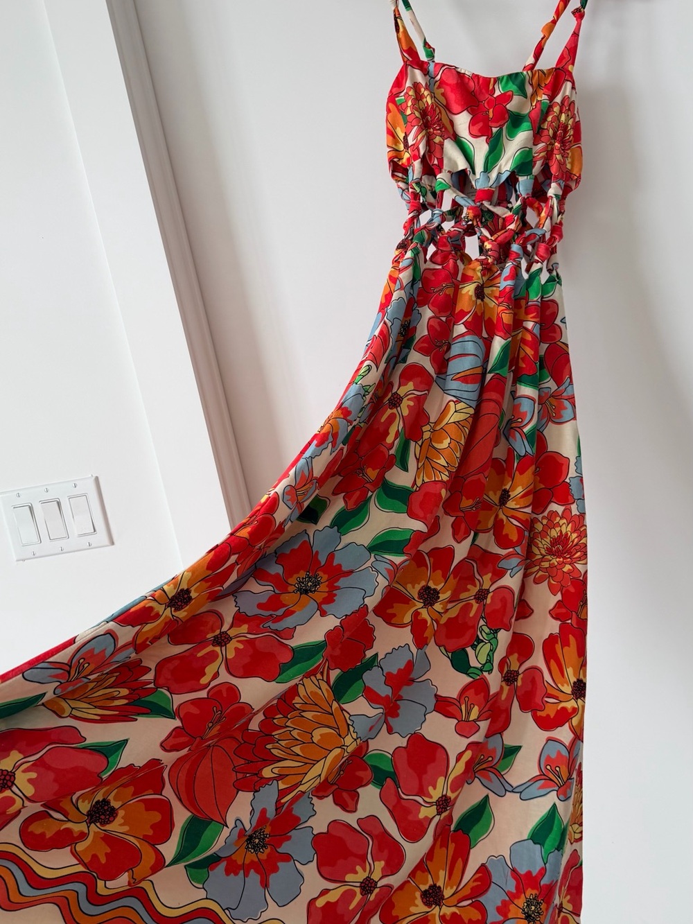 FARM RIO ANTHROPOLIGIE Floral Red Multicolor Summer Maxi Dress - Picture 6 of 14